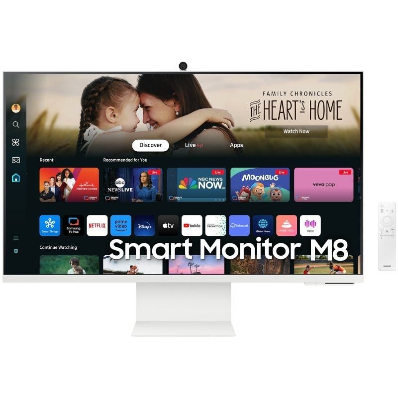 Smart Monitor Samsung M8 S32DM801UU 32'/ 4K/ Multimedia/ Regulable en altura/ Smart TV/ Webcam/ Blanco