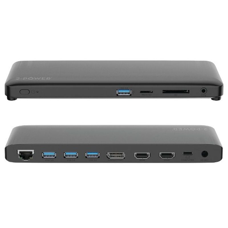 Docking USB Tipo-C 2-Power DOC0117A/ 4xUSB/ 1xUSB Tipo-C PD/ 2xHDMI/ 1xDisplayPort/ 1xJack/ 1xRJ45/ 1xLector Tarjetas SD/ Gris