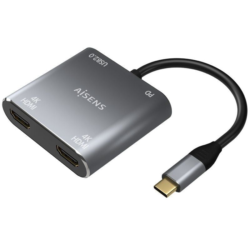 Conversor USB Tipo-C Aisens A109-0625/ 2x HDMI 4K SST MST Hembra - USB Tipo-C Macho - USB Hembra - USB Tipo-C Hembra