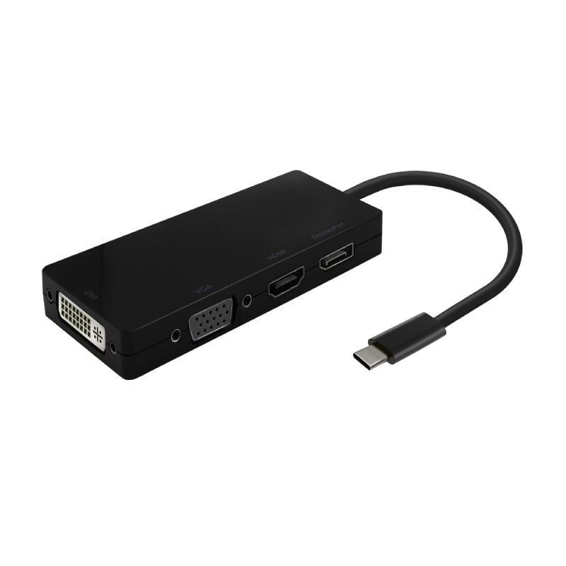 Conversor USB Tipo-C Aisens A109-0679/ HDMI Hembra - VGA Hembra - DVI Hembra - DisplayPort Hembra/ 15cm/ Negro