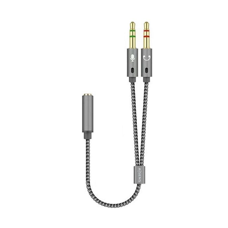 Adaptador Aisens A128-0417/ Jack 3.5 Hembra - 2x Jack 3.5 Macho/ 25cm/ Gris