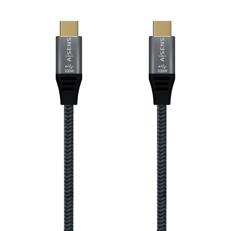 Cable USB 2.0 Tipo-C Aisens A107-0628 5A 100W/ USB Tipo-C Macho - USB Tipo-C Macho/ Hasta 100W/ 60Mbps/ 1m/ Gris