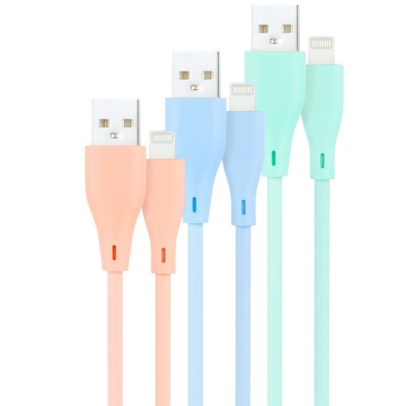 Cables USB 2.0 Lightning Nanocable 10.10.0401-A1/ USB Macho - Lightning Macho/ 1m/ 3 Unidades/ Rosa, Azul y Verde