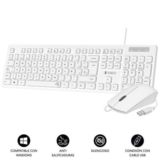 Teclado y Ratón Subblim Combo Business Slim Silencioso/ Blanco