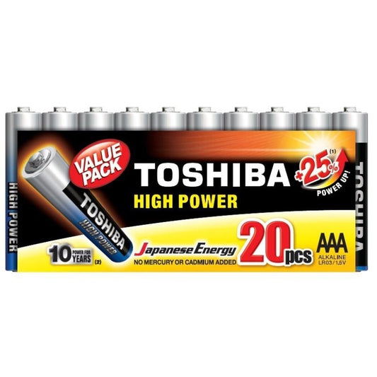 Pack de 20 Pilas AAA Toshiba High Power LR03/ 1.5V/ Alcalinas