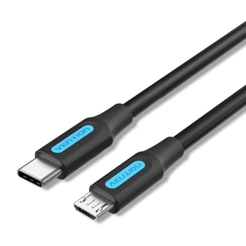 Cable USB 2.0 Tipo-C Vention COVBH/ USB Tipo-C Macho - MicroUSB Macho/ Hasta 10W/ 480Mbps/ 2m/ Negro