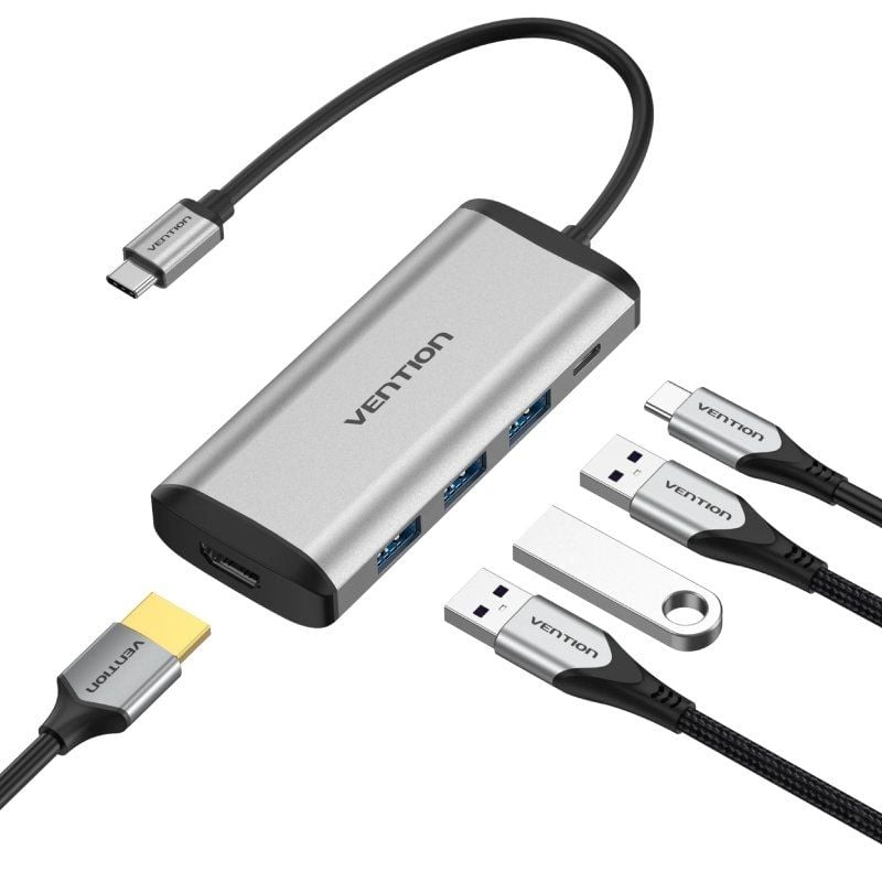 Docking USB Tipo-C Vention CNBHB/ 1xHDMI/ 3xUSB/ 1xUSB Tipo-C PD/ Gris