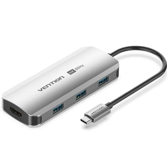 Docking USB Tipo-C Vention TQDHB/ 1xHDMI 4K/ 3xUSB/ 1xUSB Tipo-C PD/ Gris